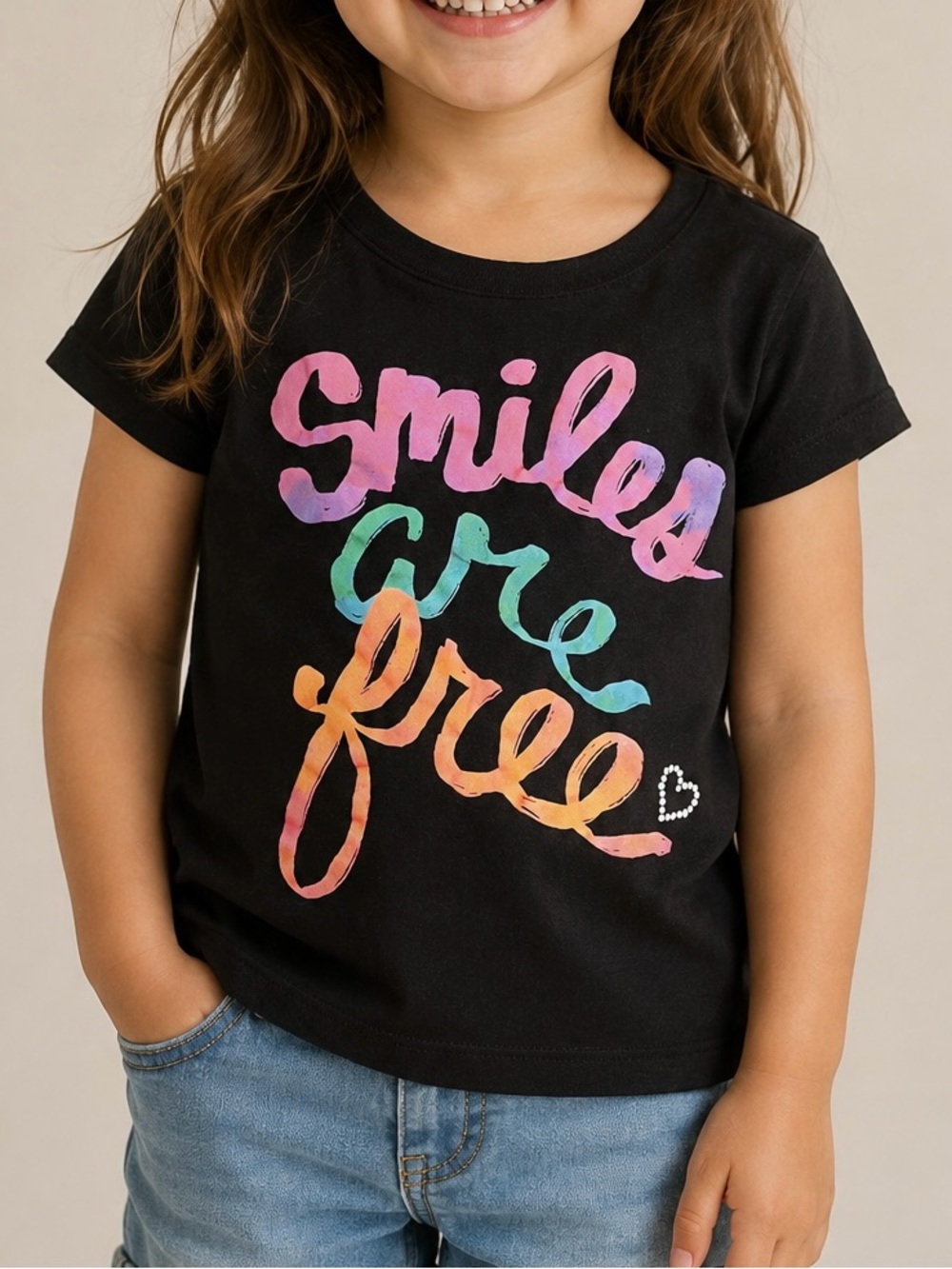 Gap Kids Girls XS 4-5 Smiles Are Free Graphic T-Shirt Black Rainbow